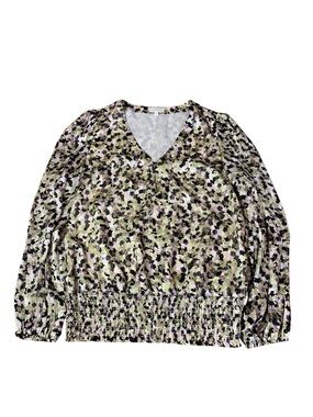 Laura Floral V-Neck Smocked Waist Blouse Top - Size 8